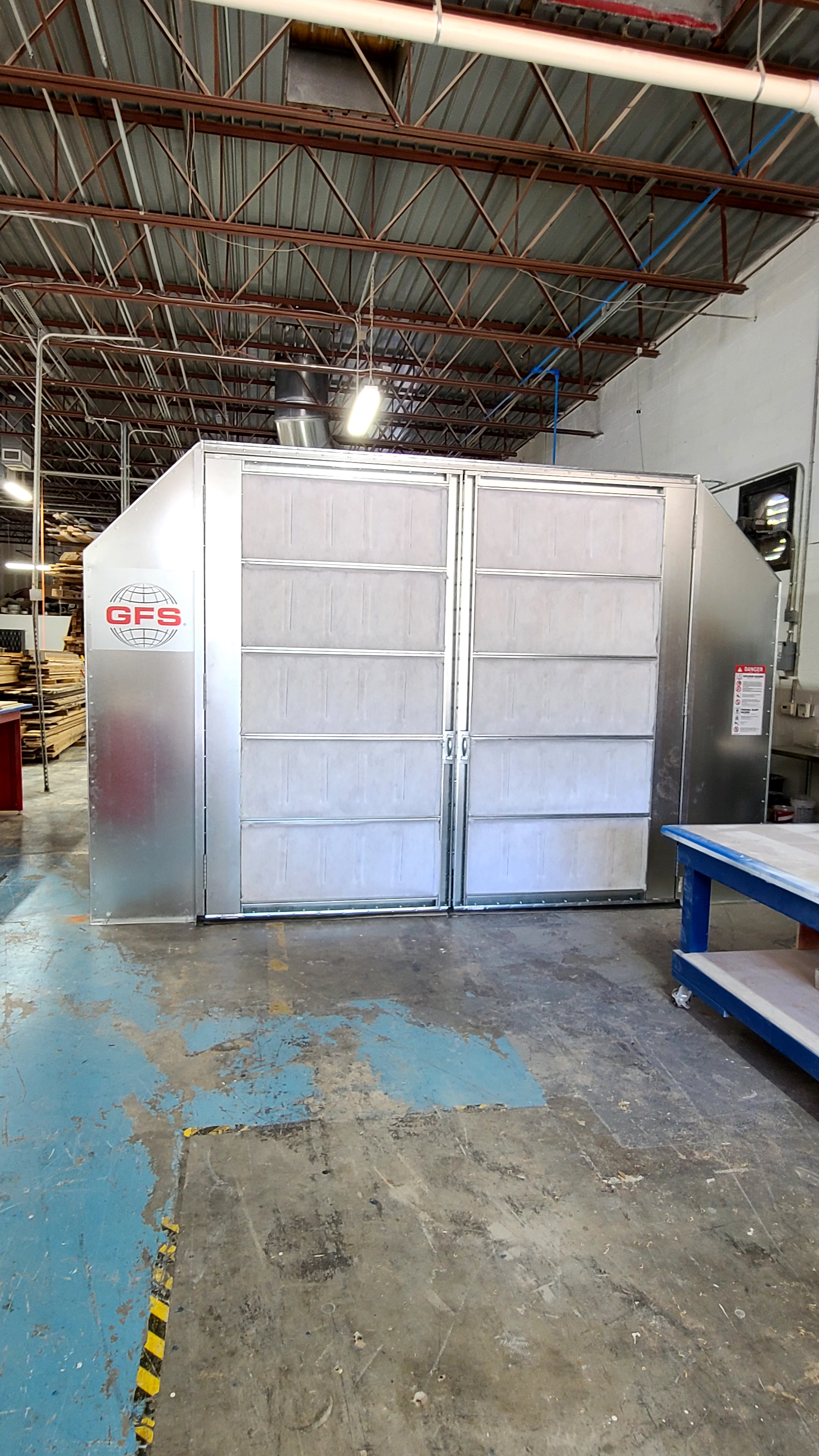 Standalone spray booth inside the G&S finishing workshop